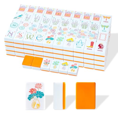 American Mahjong Tile Set, 160 Orange Engraved Melamine Mahjong Tiles with Mahjong Tile Bag and Mahjong Accessories - color: Orange