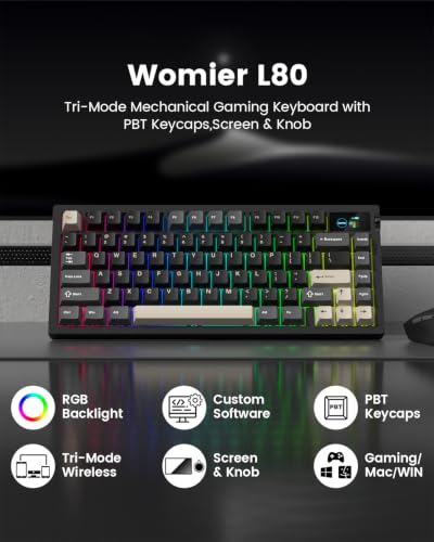 L80 Wireless Gaming Keyboard, 75% Mechanical Keyboard with Smart Display and Knob, Tri-Mode BT/2.4GHz/USB-C, Gasket Mount RGB Backlit, Hot Swappable for PC Mac - color: Black