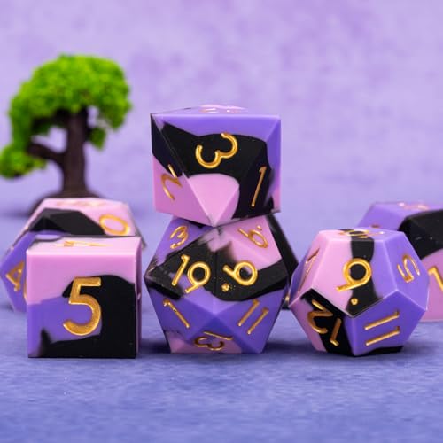 D&D Silicone Rubber Polyhedral Dice,Sharp Edges DND Dice Set 7pcs (D4, D6, D8, D10, D12, D20, D%) for Dungeons and Dragons, RPG, MTG for Ages 15 and Up - color: Pink Black Purple
