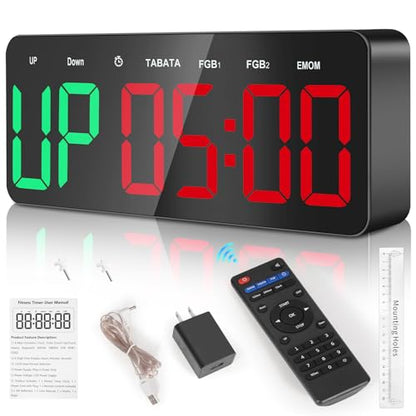 Gym Clock Timer for Tabata, FGB & EMOM, Large LED Workout Clock with Remote Control, 10 Custom Interval Modes, 120dB Buzzer, Fitness Digital Timer for Home Gym, HIIT, CrossFit, Boxing, Yoga, Garage | 12-inch LED display and bold oversized numbers