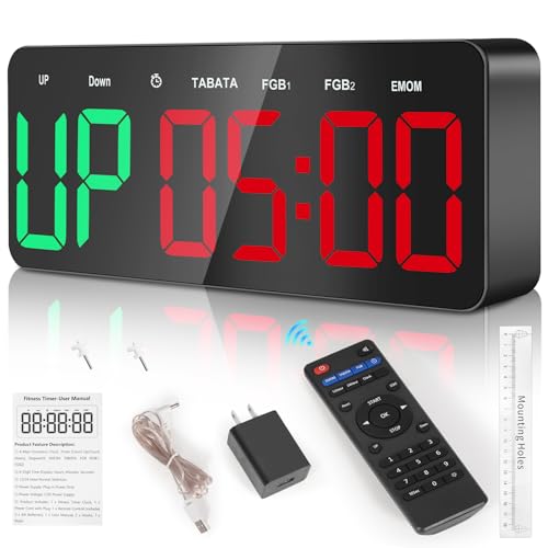 Gym Clock Timer for Tabata, FGB & EMOM, Large LED Workout Clock with Remote Control, 10 Custom Interval Modes, 120dB Buzzer, Fitness Digital Timer for Home Gym, HIIT, CrossFit, Boxing, Yoga, Garage | 12-inch LED display and bold oversized numbers