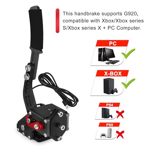 Upgrade 2-in-1 64 Bit USB Handbrake for G920 Compatible with Xbox/Xbox series S/Xbox series X + PC Computer System for Simulated Racing Games with Non-Contact Plus Hall Sensor and Clamp (Black) - color: Black