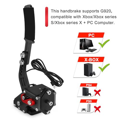 Upgrade 2-in-1 64 Bit USB Handbrake for G920 Compatible with Xbox/Xbox series S/Xbox series X + PC Computer System for Simulated Racing Games with Non-Contact Plus Hall Sensor and Clamp (Black) - color: Black