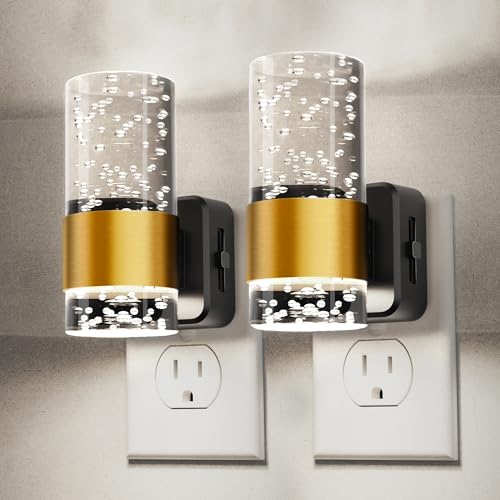 Night Lights Plug into wall, White Light LED NighLight with Adjustable Brightness, Plug in Night Light with Auto Light Sensor, Wall Sconce-Style Design Night Light for Bathroom,Hallway, 2 Pack - color: Gold Ring-5000K, size: 2 Pack
