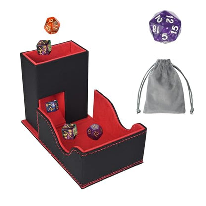 Dice Tower and Tray,Foldable Portable Dice Rolling Tower,Dice Roller Accessory for Dungeons and Dragons,Classic Board Games,RPG Games,and Tabletop Games Black/Red - color: Black/Red