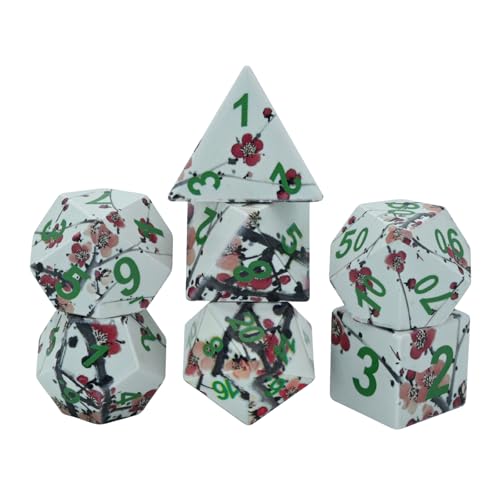 7-Piece Resin Polyhedral Dice Set with Chinese Ink Painting Plum Blossom Design for Tabletop RPG Games(Ink Painting Plum) - style: Ink Painting Plum