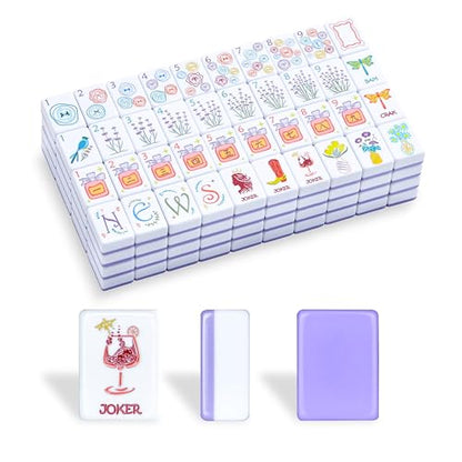 American Mahjong Tile Set, 160 Purple Engraved Melamine Mahjong Tiles with Mahjong Tiles Bag and Mahjongg Accessories - color: Purple