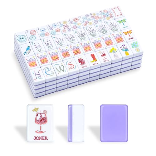 American Mahjong Tile Set, 160 Purple Engraved Melamine Mahjong Tiles with Mahjong Tiles Bag and Mahjongg Accessories - color: Purple