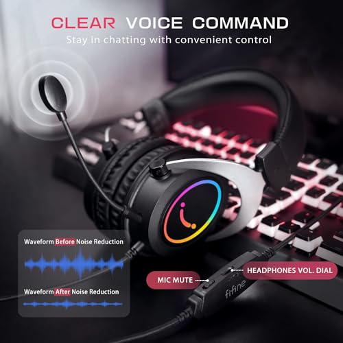 FIFINE 3.5mm Gaming Headset with Mic for PS5,Xbox,PC,Over-Ear Gaming Headphone with Detachable Microphone,RGB,Passive Noise Canceling for Computer,Switch,PlayStation,Wired Gamer Headset-H3