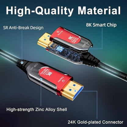30Ft Plenum Rated HDMI Cable(CMP), 8K 48Gbps Fiber Optic Ultra High Speed Long HDMI 2.1 Cord, in Wall Plenum-Rated Cables for Pipes, HDMI to HDMI, Male to Male - (30Ft/10M-CMP) - size: 30 ft