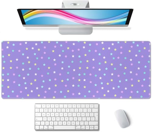 Mouse Pad Gaming, Large Mouse Pads, Non-Slip Rubber Base Mousepad, Keyboard Mouse Mat Desk Pad with Stitched Edges, 31.5x11.8 inch Pastel Star Pattern - color: Pastel Star Pattern