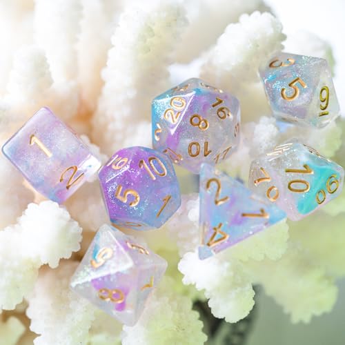 UDIXI Resin Glitter DND Dice Set Swirls RPG Polyhedral Dice Set for D&D | Purple & Blue Colors, Gold Number, Velvet Dice Bag Packaging, for Dungeons and Dragons Role Playing Games and Tabletop Games - color: A-purple Blue