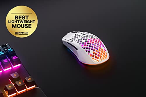 SteelSeries Aerox 3 Wireless - Holey RGB Gaming Mouse - Ultra-lightweight Water Resistant Design - 18K DPI TrueMove Air Optical Sensor -Snow - color: Snow, style: Gen 1