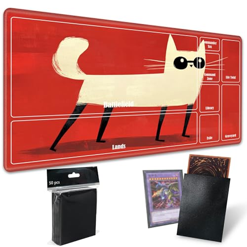 MTG Playmat with Zones, TCG Card Game Play Mat with Stitched Edges, Non-Slip Rubber Base Gaming Desk Mat, Smooth Surface 24 x 14 Inch, Cute Cat Ghost - color: Cute Cat Ghost, size: Zone 1