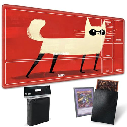 MTG Playmat with Zones, TCG Card Game Play Mat with Stitched Edges, Non-Slip Rubber Base Gaming Desk Mat, Smooth Surface 24 x 14 Inch, Cute Cat Ghost - color: Cute Cat Ghost, size: Zone 1