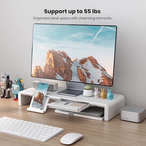 Monitor Stand Riser, Klearlook Foldable, Height Adjustable Computer Stand, Desk Shelf Riser with Storage Drawer &Tablet Phone Stand for Desktop, Laptop (White) - color: White