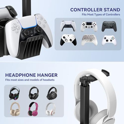 KDD Dual Controller Holder with Headphone Stand - Multi-Functional Desk Storage Box with Phone Holder - Universal Controller Stand with Desktop Organizer for Remote Control Pen Accessories(Black)