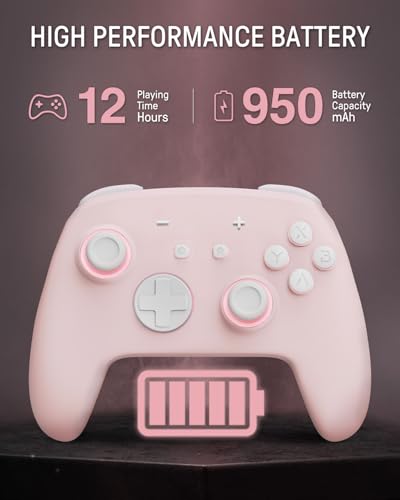 Switch Pro Controller Wireless Compatible with Nintendo Switch 2/OLED/Lite, Grily Hall Effect Controller, Firefly Bluetooth Remote Gamepad Controles Pink with 7 LED Colors/Paddle/Turbo- Cat Paw Pattern - color: Pink