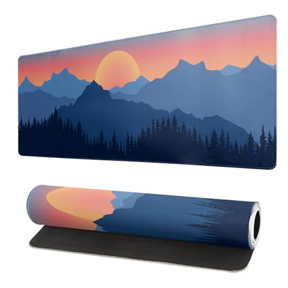 Japanese Mountain Landscape Gaming Mouse Pad Extended Large Mousepad with Nonslip Rubber Base Stitched Edges Laptop Computer Keyboard Desk Mat for Office Home and Game 31.5 X 11.8 Inch - color: Mountain