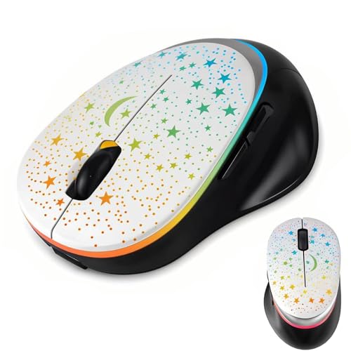 elec Space Bluetooth Wireless Mouse with Starry Sky RGB Backlight& Gradient Breathing Light - Ergonomic Dual Mode Rechargeable Mouse, Type-C Charging - Perfect for Office, Gaming & Travel (White) - color: white