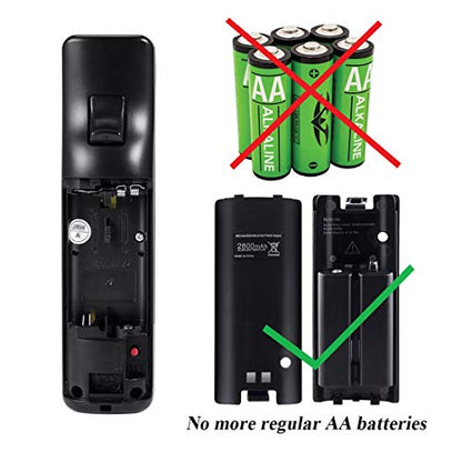 NIFERY Wii Remote Batteries Rechargeable, 2 Pack 2800mAh Rechargeable Batteries for Wii/Wii U Remote Controller (Black) - color: Black