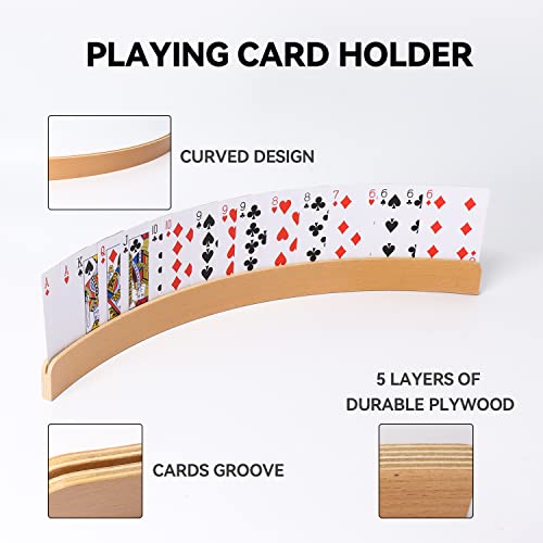 GSE Set of 4 Curved Wooden Playing Cards Holders Racks Trays, 17.5-Inch | Hand Free Playing Card Trays, For Bridge, Hand & Foot, Rummy, UNO Card Games, For Seniors Adults - style: 17" Card Holders