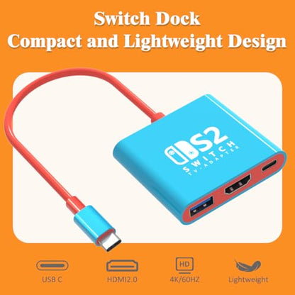 Switch 2 Docking Station for Nintendo,Switch 2 Dock Adapter Compatible Switch2/OLED/Steam Deck Support 4K60HZ Switch2 TV Dock Mode with HDMI2.0,Portable Nintendo Switch2 Docking Station for Switch2/1 - size: S2/1 Updated Version