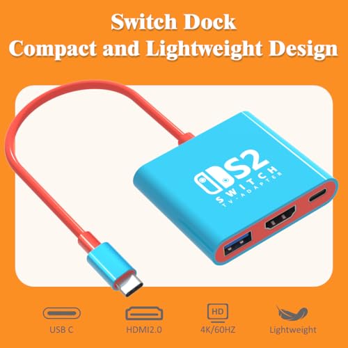Switch 2 Docking Station for Nintendo,Switch 2 Dock Adapter Compatible Switch2/OLED/Steam Deck Support 4K60HZ Switch2 TV Dock Mode with HDMI2.0,Portable Nintendo Switch2 Docking Station for Switch2/1 - size: S2/1 Updated Version