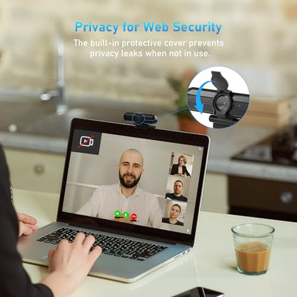 2K Webcam with Microphone, 78°FOV FHD PC Camera with 2K/30fps, Privacy Cover, Plug & Play USB Web Cam, Autofocus, 1080P/60fps External Webcam for PC, Computer Web Camera for Laptop, Mac, Zoom - color: 2K/78°FOV
