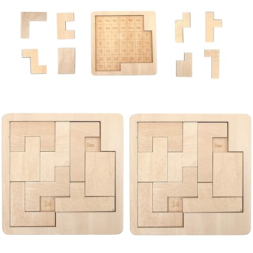 Daily Calendar Puzzle for Adults,A Puzzle to Challenge 365+ Date,Office Logic Wooden Puzzles (2 Pack) - style: 2 Pack