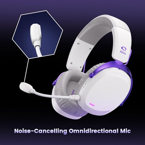 Akko GH300 Wireless Gaming Headphone, Quad-Mode Connectivity White Headset with 50mm Drivers, Virtual 7.1 Surround Sound, Noise Cancelling Mic, RGB Lights Compatible with Laptop, Desktops - color: White