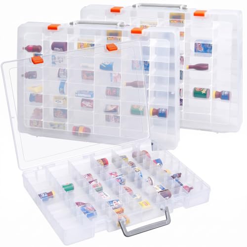 Juexica 3 Pcs 48 Grids Plastic Toy Storage Case Compatible with Mini Brands Collector Toys, Transparent Compartment Container Storage for Toy Jewelry Craft Bead (Box Only)