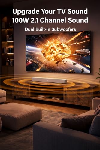 FUNLOGY Sound Bar for Smart TV, 100W 2.1ch Bluetooth 5.0 Soundbar with HDMI ARC, Optical & AUX, Remote Control, for Projector and Gaming, White - color: White