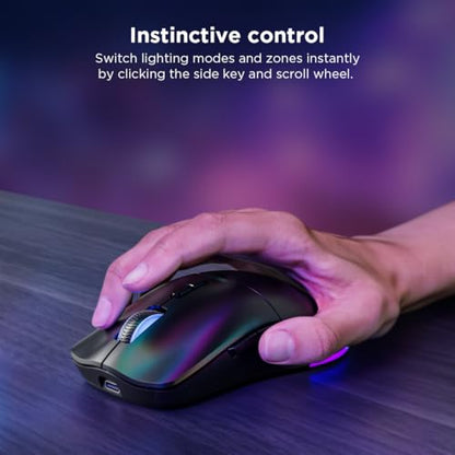 Lenovo Legion M220 Wireless RGB Gaming Mouse, Dual Channel Bluetooth, 2.4Ghz Wireless, USB-C Charging, 5-Level DPI Switch, Symmetrical Medium-Large Size, Black - color: Black, size: Large | Ambidextrous, style: M220