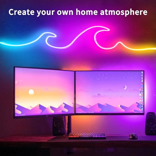 32.8ft LED Neon Lights with Remote and APP Control, IP65 Waterproof Flexible Neon Strip Lights 24V RGB LED Rope Lights for Bedroom,Living Room,DIY Decoration（with Snap &Screws） | Flexible Neon Strip Lights 24V RGB LED Rope Lights for Bedroom,Living Room,D
