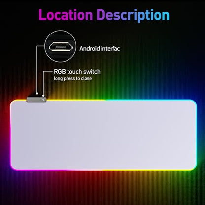 RGB 마우스패드 LED 마우스 패드, 대형 마우스 패드, LED 및 빅 마우스 매트(화이트) - color: RGB 화이트