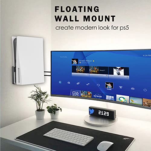 Monzlteck Wall Mount Holer for PS5 Original/Slim/Pro (Disc and Digital)+Controller Holder,All Metal Vertical Hanging On Wall with Power Botton Left/Right