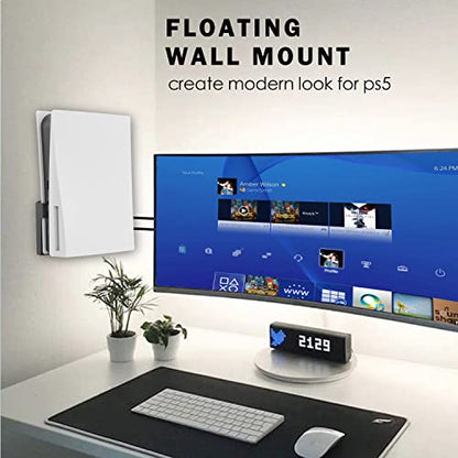 Monzlteck Wall Mount Holer for PS5 Original/Slim/Pro (Disc and Digital)+Controller Holder,All Metal Vertical Hanging On Wall with Power Botton Left/Right