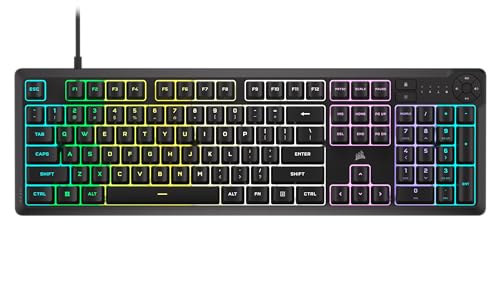 Corsair K55 CORE RGB Membrane Wired Gaming Keyboard – QWERTY US Layout – Quiet, Responsive Switches – Spill Resistance – Ten-Zone RGB – Media Keys – iCUE Compatible – PC, Mac – Black - color: Black, style: K55 CORE RGB
