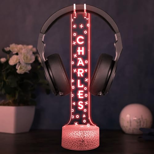 Custom LED Headphone Holder with RGB Lights, Personalized Gamer Headset Stand, Gaming Desk Organizer, Valentine Gift for Boyfriend, Teen Gamer Gift, Custom Gifts for Him - color: 07