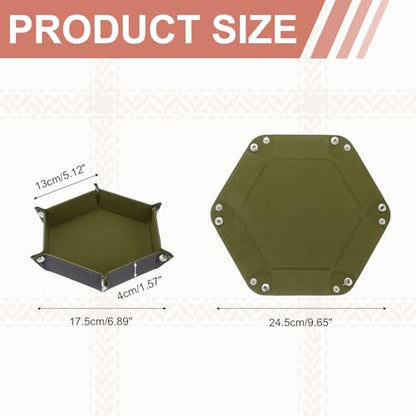 Dice Tray 10" PU Leather Velvet Folding Hexagon Dice Rolling Tray Holder Storage Box Perfect for RPG DND Table Games & Entryway & Nightstand Organizer (Dark Green, 1pcs) - color: Dark Green