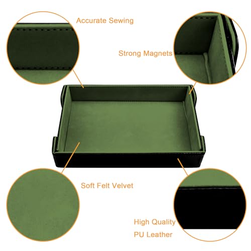 SIQUK 2 Pieces Magnetic Dice Tray Rectangle Folding Dice Rolling Tray PU Leather Dice Trays Dice Holder Storage Box for D&D RPG Dice Games (Green, Camel) - color: Green, Camel