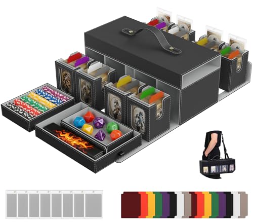 Cortile MTG Commander Deck Box 8-Deck Modular Card Case and 3 Dice Trays- 11-IN-1 Trading Cards Storage Box Holds 800+ Double-sleeved Cards with Handle & Shoulder Strap for TCG/PTCG/EDH, Black Grey - color: Black Grey, style: 8-Deck Modular Case