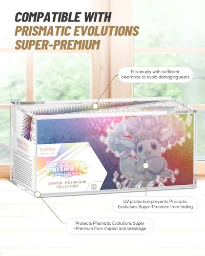 Clear Acrylic Display Box Compatible with Prismatic Evolutions Super Premium Collection Box Stackable 5mm Thick Acrylic Collectibles Protector with Magnets Lid (14.3x3.3x6.8in) - size: 14.3x3.3x6.8in