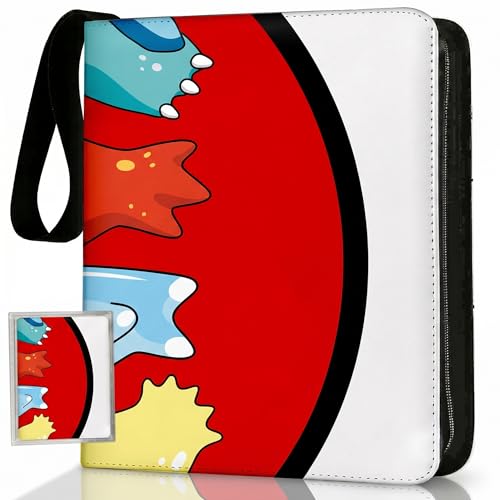 Trading Card Binder Small 4 Pocket,capacity of 400 Cards, 50 Clear Sheets Included, 3 Rings And Zipper, Cards Binder, Collector Binder, Water Proof with Dragon Design (Hands Red White, Small) - color: Hands Red White, size: Small