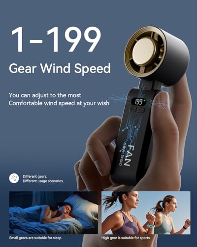 Handheld Portable Turbo Fan with Ice Cooler, Speed (1-199) 5500mAh Rechargeable Personal Fan,[20H Cooling Time] Mini Yet Powerful [20000 RPM] Small Pocket Fans for Travel/Outdoor/Office, Gold Black - color: Gold Black
