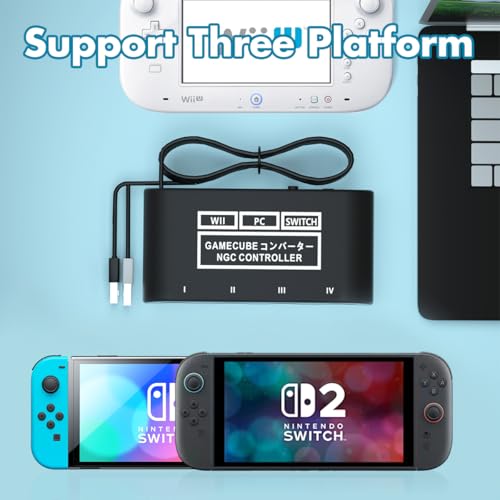 Gamecube Controller Adapter for Nintendo Switch / OLED / Switch 2 Gamecube Adapter, Compatible with PC WII U Switch2, Support 4 Gamecube Controller to Play Supper Smash Bros with 70IN Long Cable - size: Stable Version