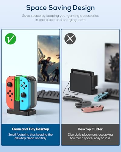 Switch Controller Charger Dock Station for Joy Cons & USB C Charging Cable | 4 in 1 Switch Controller Charger, Dock Station for Joy Cons Accessories Kits, Charging Station for Switch Controller