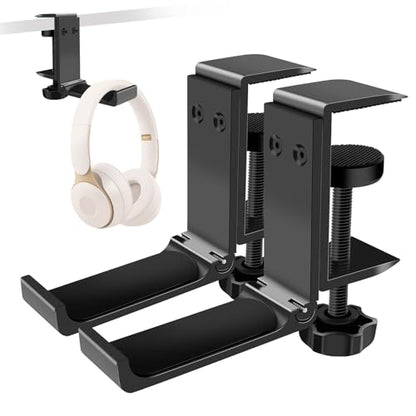 2PCS Headphone Stand Hanger Holder, Foldable Aluminum Desk Headphone, Universal Space Saving Headset Stand Multifunctional Under Desk Hanger for Home Office - size: Black 2PCS