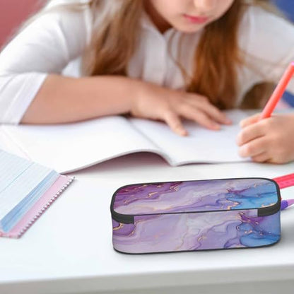 Marble Pencil Bag Purple Blue Ink Splash Watercolor Big Capacity Pencil Case Pencil Pouch Pen Bag for Teen Men Women - color: Marble
